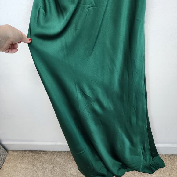 Mac Duggal Satin Maxi Dress Formal Prom Gown Size 8 Emerald Green One Shoulder - Picture 5 of 16